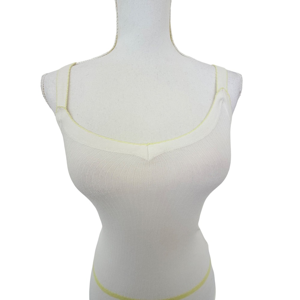 Frenchi Ribbed Tank Top Womens XS White Yellow Cotton Camisole - Picture 2 of 8